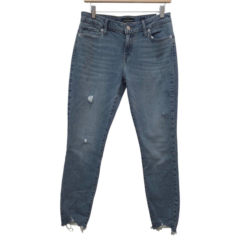 Lucky Brand Lolita Skinny Ankle Distressed Raw Hem Medium Blue Denim Jeans Sz 8